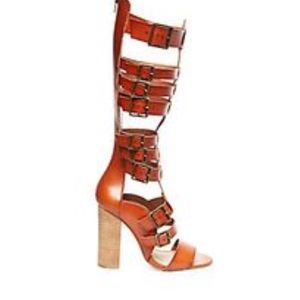 Cognac gladiator heels.